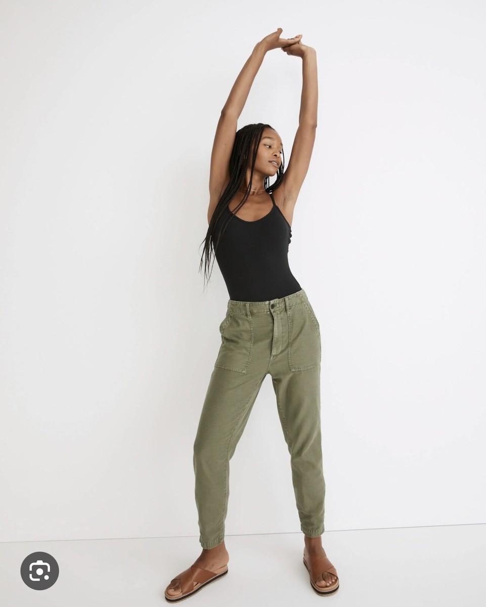 Madewell Women’s Curvy Griff Tapered Fatigue Pants Olive Green Size 33
