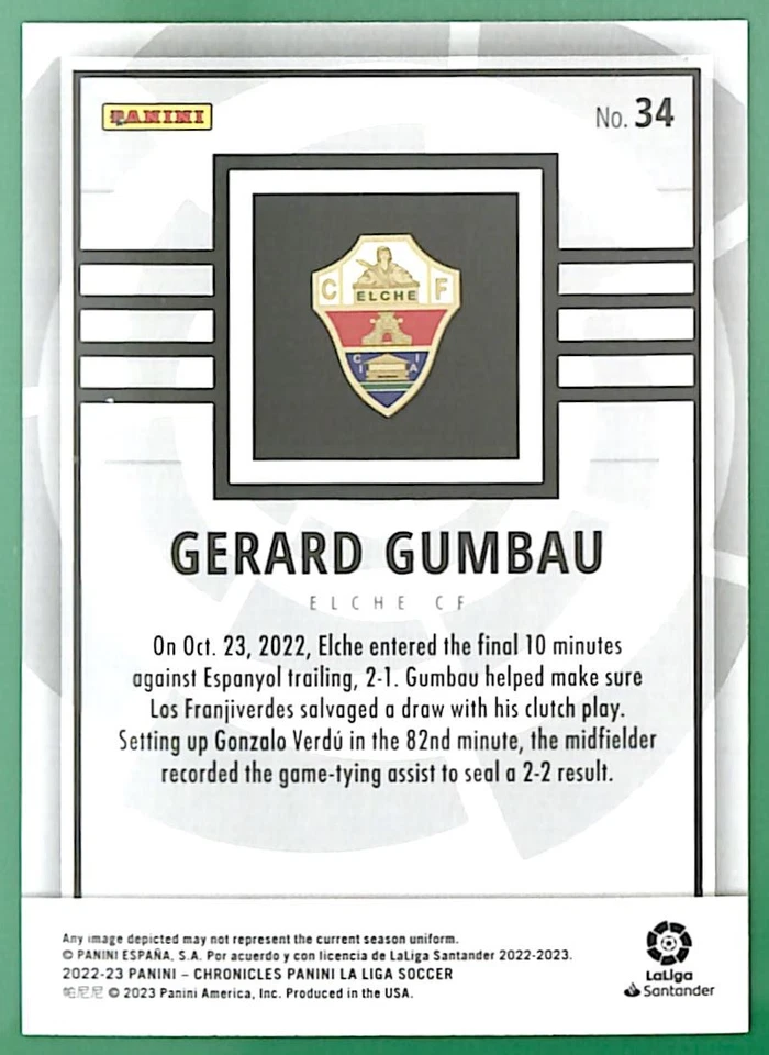 2022 Panini Chronicles La Liga #34 Gerard Gumbau Rookie Elche CF - Image 2 of 2