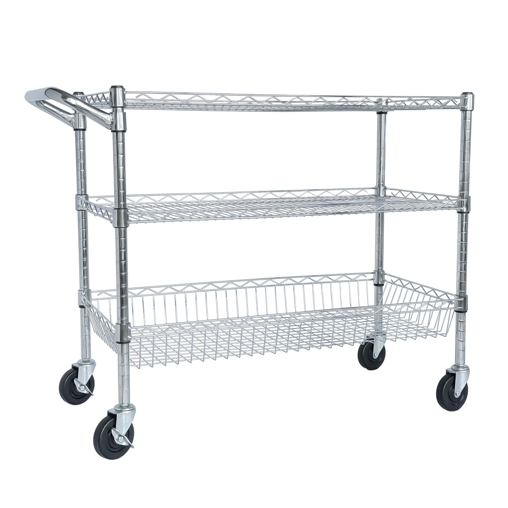 Heavy Rolling Utility Cart 3 Tier Rolling Carts w Wheels 36x18x32" Storage Cart