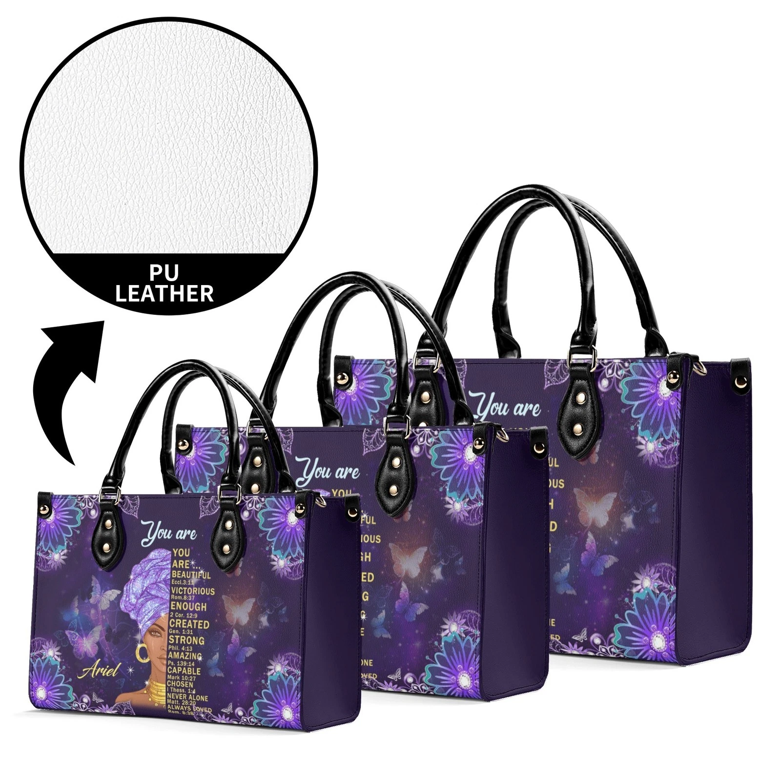 Personalized Black Woman Handbag, Inspirational Scripture Tote Bag, Gift for Her