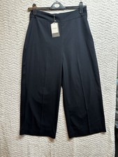 Oasis Cropped Wide Leg Trousers UK 12 Black High Waist Smart Culottes