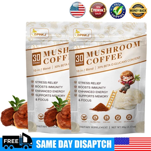 (2 Pack) Organic 10 IN 1 Mushroom Coffee New 30 Servings Per Pack 100% Authentic