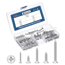 175pcs #4,#8,#10 Phillips Flat Wood Screws - 304 Stainless Steel, Silver