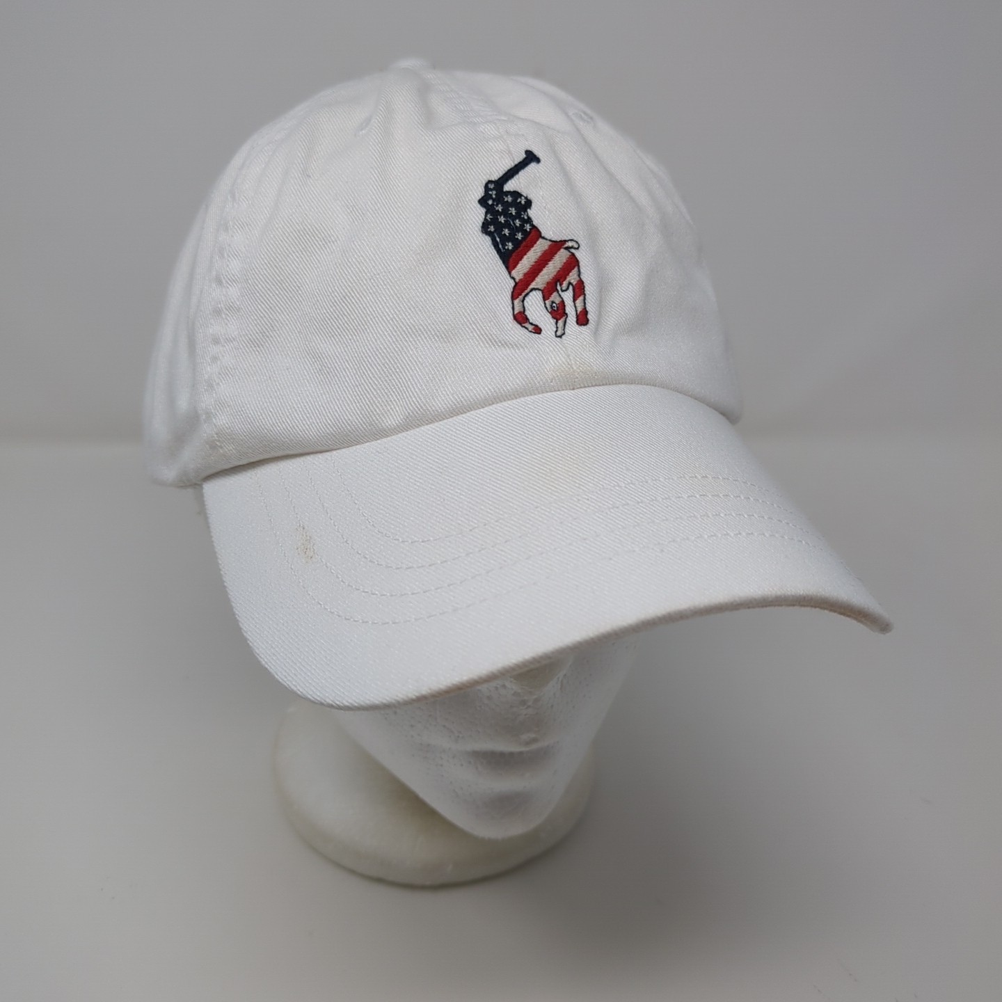 Cappello berretto baseball regolabile Polo Ralph Lauren bandiera USA logo pony cotone bianco
