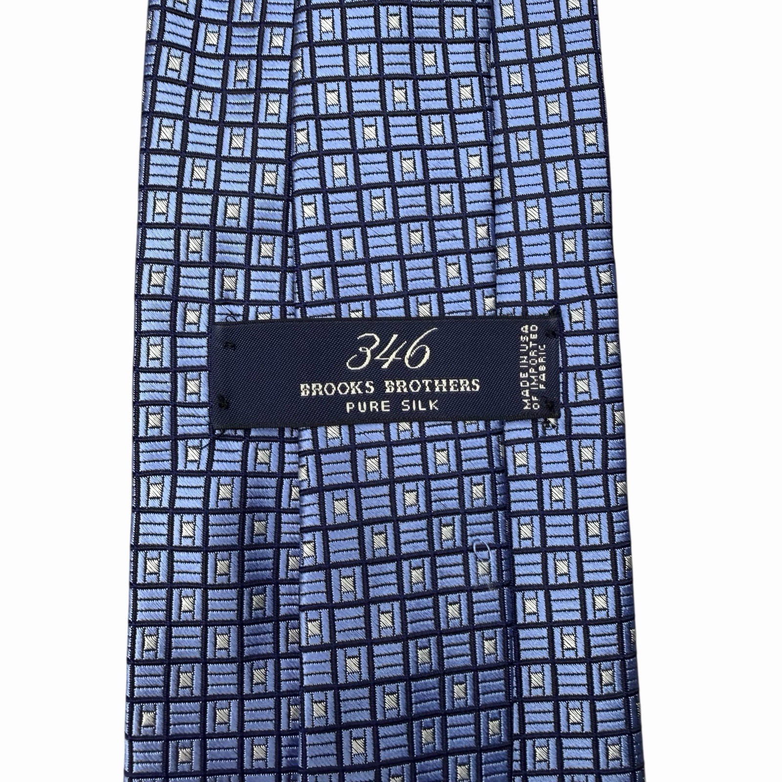 Brooks Brothers 346 NEW Men's Tie Blue Geometric Squares Satin Silk 3 7/8" x 59"