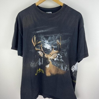 Vintage 1990s black deer faded graphic nature scene tee Size L