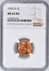 1933-D LINCOLN WHEAT CENT NGC MS65 RD CHOICE BU