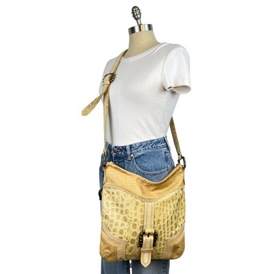Vintage Arcadia Yellow Leather Made in Italy Large Crossbody Shoulder Bag Purse