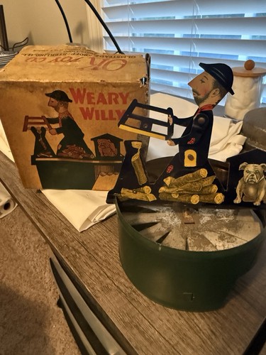 RARE Antique Weary Willy Metal Wind Driven Toy in Original Box
