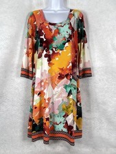 Calvin Klein Dress Women's Medium Orange Red Shift Stretch 3/4 Sleeve Geometric