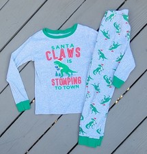 Carter's 2 Piece Boys Pajamas 7 year Holiday Santa Claws Dinosaur T Rex
