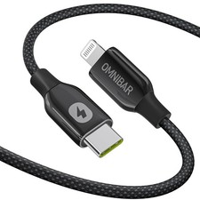 USB C to Lightning Cable 6FT, Black , MFi Certified iPhone Charger Cord, Nylon