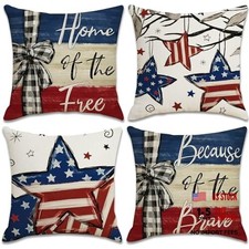 4th of July Pillow Covers 16x16 Inch Set of 4 Patriotic Stars Red White Blue-3