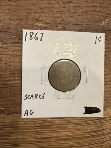 1867 Indian Head Penny- AG Almost Good Condition Coin- Scarce