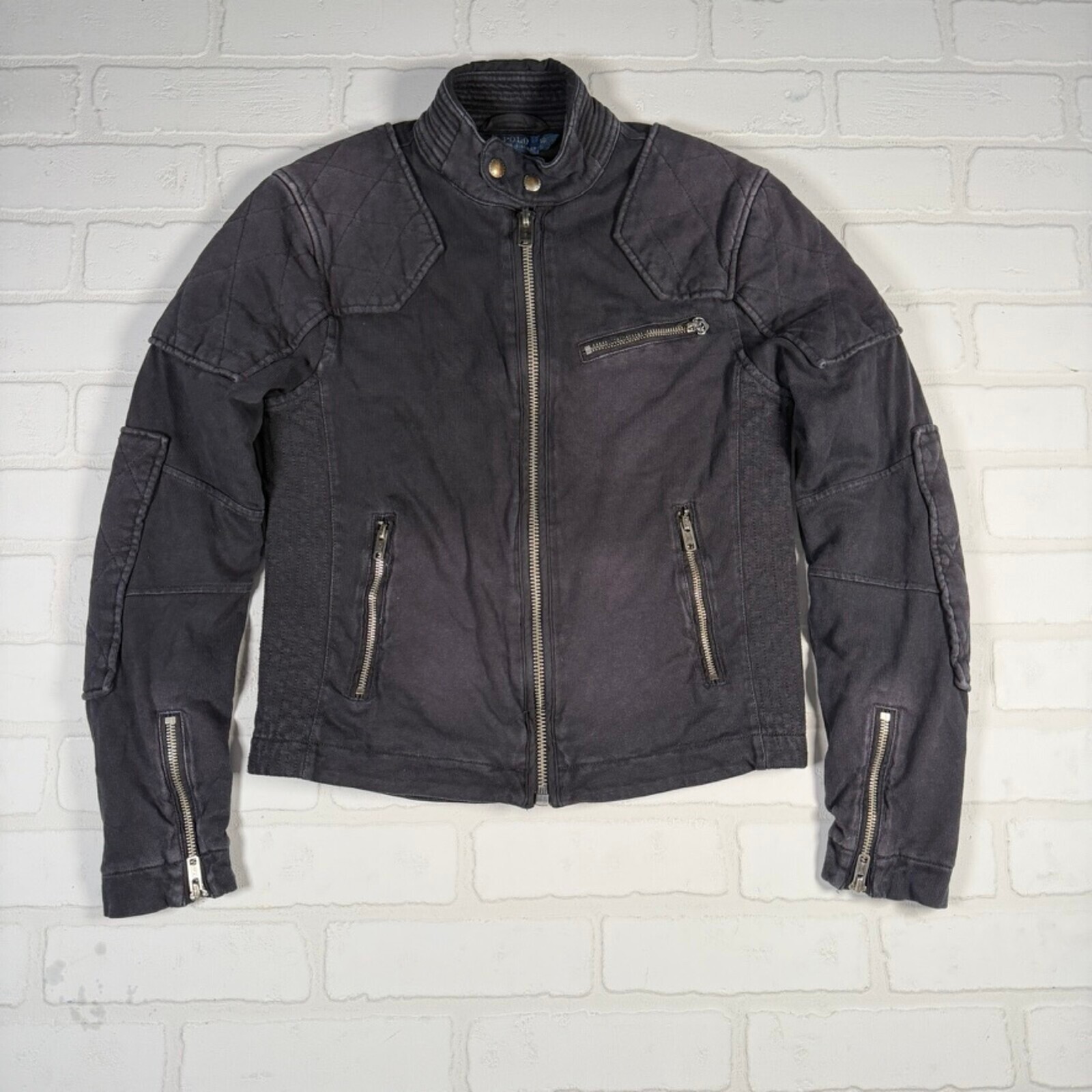 Vintage Y2K Polo Ralph Lauren Womens Moto Jacket Size XS Black Talon Zippers