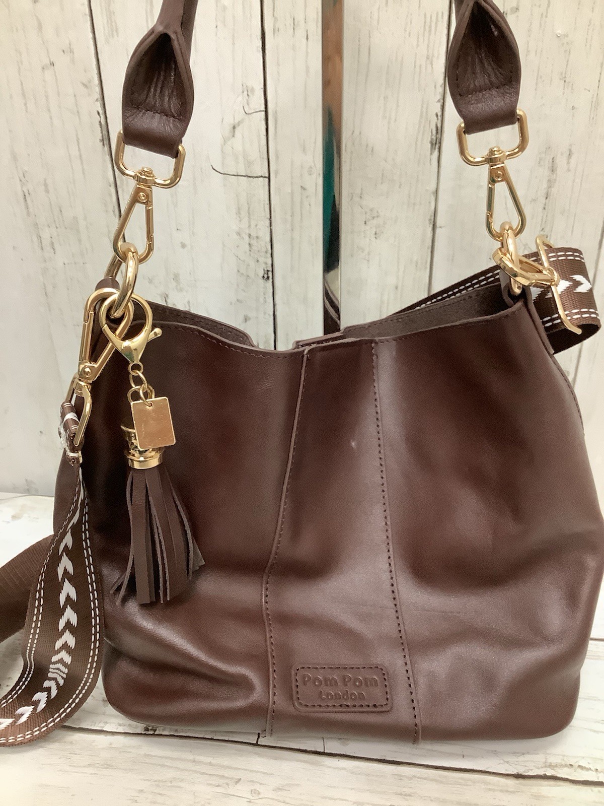 Pom Pom London Lambeth: Premium Full-Grain Leather Convertible Bucket Bag