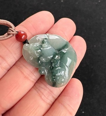 Icy Floating Green Lotus Leaf And Fish Jadeite Jade Pendant Necklace