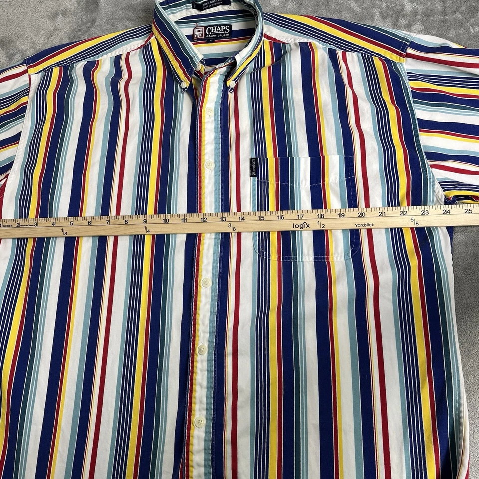Vintage Chaps Ralph Lauren Colorful Stripes 90’s Pocket Button Down SZ Large - Image 4 of 4