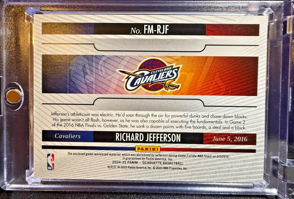 Parche de camiseta usada del juego de las finales de 2016 Panini Silhouette Richard Jefferson 2024-25 Foto 2 de 2