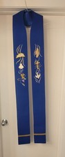 Beautiful Blue Clergy Ministers Pastors Stole with symbolic designs LUTHERAN