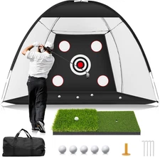 Golf Net: 10X7Ft Golf Practice Net for Backyard Chipping Driving with Dual-Turf 