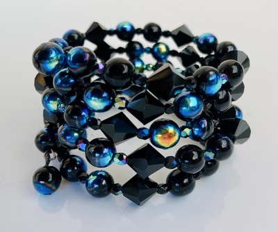 schwarze Kristall Glasperlen Damen Grob Armband Party Schmuck Neu Handarbeit