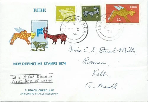 Ireland 1974 Gerl Definitives FDC Irish First Day of Issue Cover Dog Stag Ox