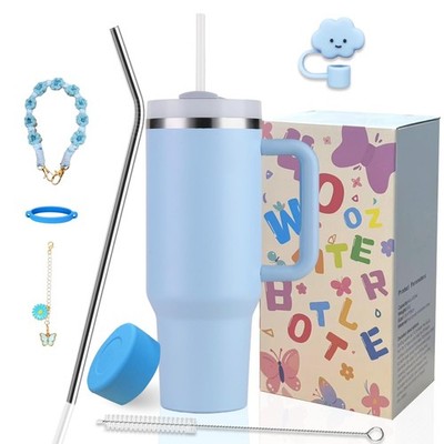 40 oz Tumbler Insulated Mug w/Straw & Flip Cap Lids  Cup Holder Bottle mit 6 ...