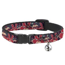 Cat Collar Breakaway with Bell Angry Bunnies Purple/Red/Blue NARROW Fits 8.5-12"