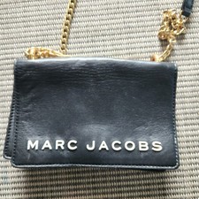 Marc Jacobs Black Leather Crossbody Bag Gold Chain Strap Logo Flap Small Purse