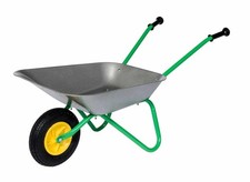 Image of Kids Metal Wheelbarrow – Green/Grey – Pneumatic Tyre, Durable Steel Frame 50kg