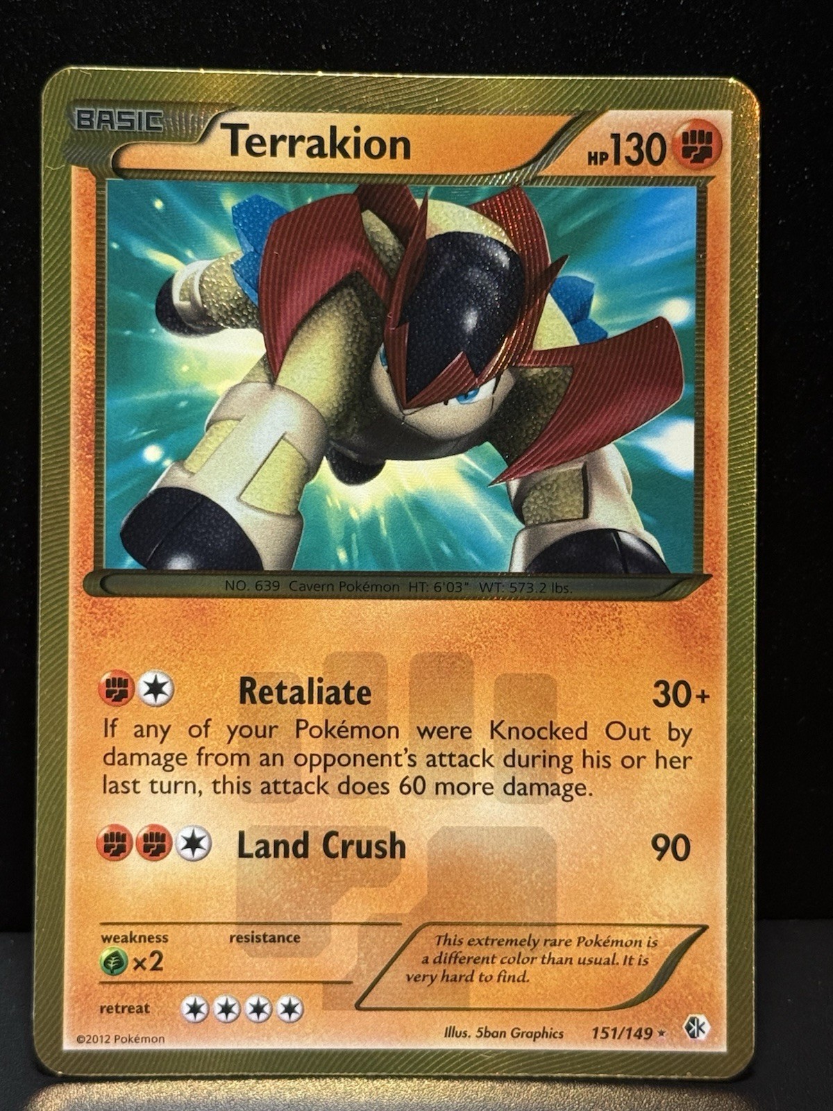 Terrakion 151/149 BW Boundaries Crossed Secret Rare Holo Pokemon Card LP