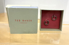BNWT Ted Baker Silver Crystal Logo Hoop Earrings 10mm TIV