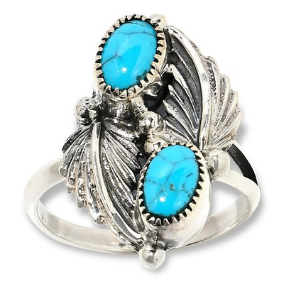 Chaco Canyon Sterling Silver Sleeping Beauty Turquoise 2-Stone Ring, Size 12