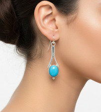925 Solid Sterling Silver Sleeping Beauty Turquoise Hook Earring - 1.7 Inch