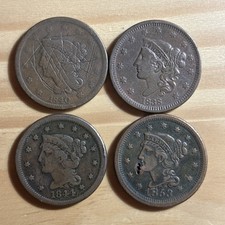 Lot of 4 Large Cent Coins - Large One Cent Coins