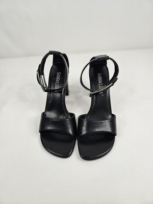 Sam & Libby Black Ankle Strap Block Heel Sandals Size 6.5