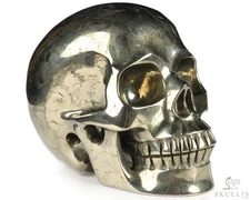 4.9" Pyrite Hand Carved Crystal Skull, Realistic, Crystal Healing