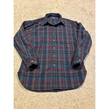 Vintage PENDLETON M/L men's Pure Virgin WOOL Blue Red Plaid Pendelton *READ* Z22