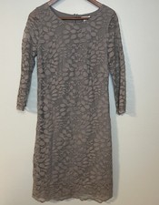 Garnet Hill Gray Lace Shift Dress 4 Nylon Womens Party Wedding 3/4 Sleeves