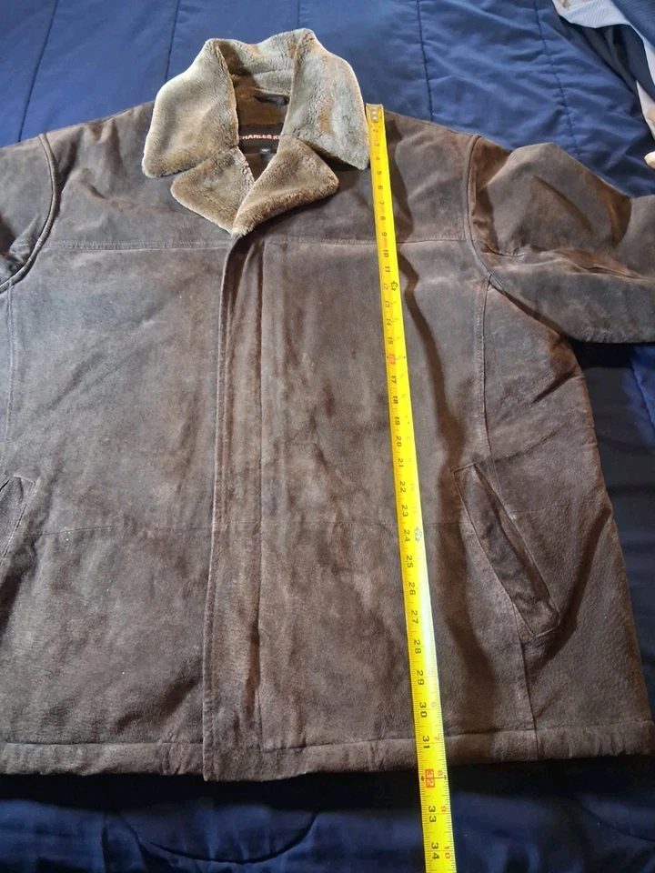 Vintage Charles Klein Leather Jacket 2XL 90s Car Coat Brown Faux Fur Lining - Image 3 of 4