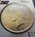 1922 P PEACE SILVER DOLLAR 90% Silver - AU'ish  At least $92 Pure SILVER