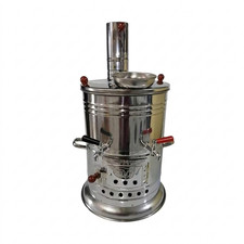 Samowar 3,5L Doppelhahn Edelstahl Teekocher Holzkohle Camping Outdoor Teekessel