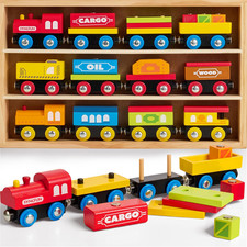 Montessori Wooden Train Toy Set for Kids, 12PCS Magnetic Train Cars with Storage