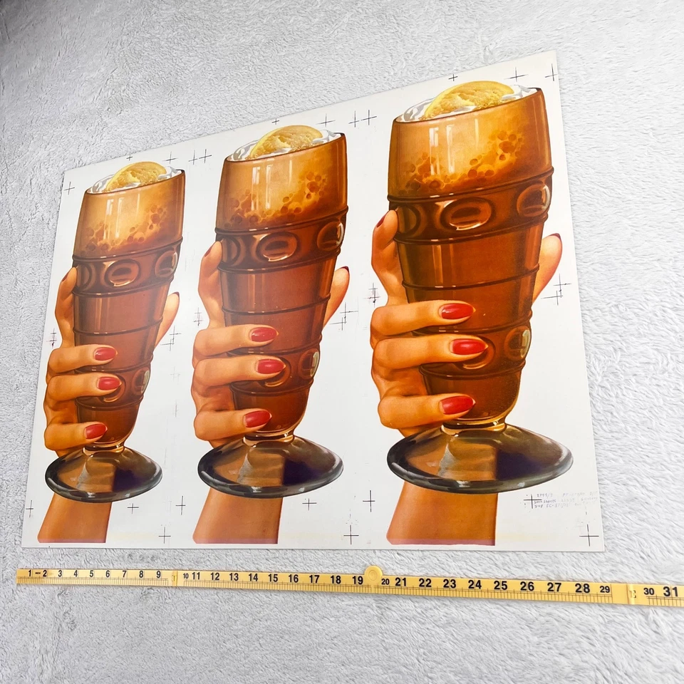 Hoja plana vintage de batido de la década de 1950 3 troquelados de cartón fuente de soda comedor Foto 4 de 4