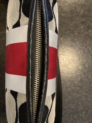 COACH Signature Stripe Purse Classic Logo Shoulder Bag Black Red