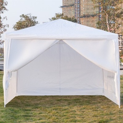 3*3m 4-panel (two doors) spiral pipe pergola, white PE cloth, powder-coated iron