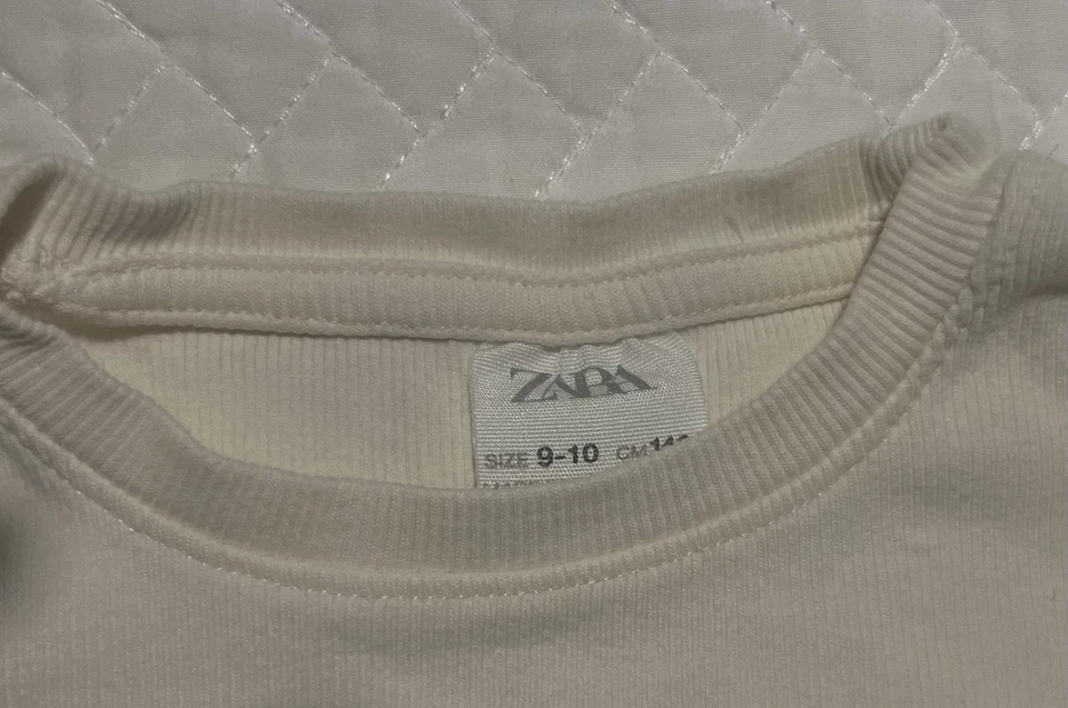 ZARA Girls long sleeve SHIRT SIZE 9-10 Youth Cream / off white embroidered logo - Image 3 of 4