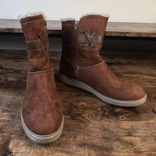 White Mountain Tabitha Brown Faux Leather Pull On with Buckle Shearling style 8