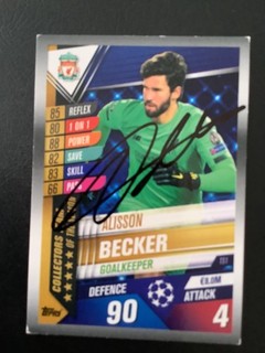 Signed Alisson Liverpool Football Match Attax Card